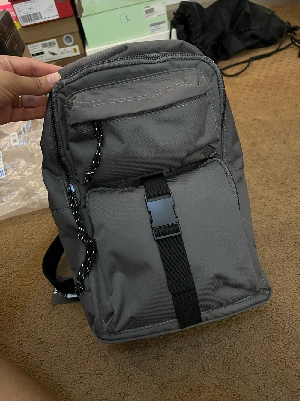 Men's Gray Compact Cargo Sling Backpack — Minimal Everyday Bag